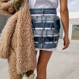 TWOTWINSTYLE Patchwork Hit Color Sexy Skirt Women High Waist Asymmetric Large Size Mini Female Skirts Clothes 2020