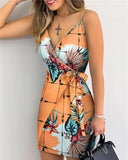 Summer New Wishv Collar Printed Lace-Up Sexy Dress Spot For Women-Outfit