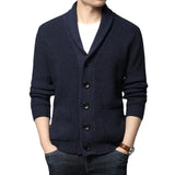 Fongt New Men's Long Sleeve Sweater Cardigan Pocket Turtleneck Solid Color Sweater Men's