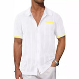 Fongt Men's New Summer Short-Sleeved Shirt Pocket Hollow Out Breathable Cool Summer Men's Casual Top