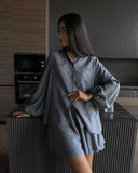 Fongt Summer Women's Long-Sleeved Tops Lotus Side Shorts Casual Fashion Suit Woman