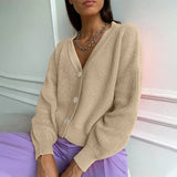 Long Sleeve Cardigan For Women Solid V-neck Single Breasted Loose Sweater Female 2021 Autumn Button Ladies