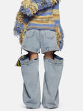 Women's Denim Pants Loose Waist Zip Hollow Out Solid Color Wide-leg Floor-length Jeans Autumn 2023 New Tide-Outfit