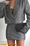 Blazer Dress Set Long Sleeve Cropped Blazer Bling Mini Skirt Suits Party Club Outfits Streetwear Black Two Piece
