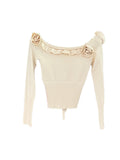 Fongt Xixi 13 Lines 2025 Spring New Word Three-Dimensional Flowers In Repair Knitted Sweater 25208