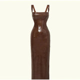 Brown Sequin Strap Sleeveless Maxi Dress-Outfit