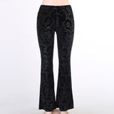 Dark Retro Spring Black Bell-Bottomed Women's Wear Spring Suede Embossed Leisure Trousers-Outfit