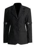 Fongt Small Suit 2024 Autumn New Suit Collar Long Sleeve Folding Sleeve Belt Buckle Design Sense Coat Female-Outfit