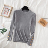 Thick Pullovers Khaki Casual Button O-neck Chic