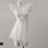 Fongt Net Yarn Sexy Pajamas Women's Summer Small Broth Lace Perspective Sling Aja Syringe Pyjamas Pure Spring And Autumn Homewear