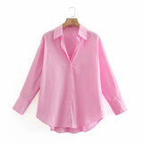 2021 Women Simply Solid Colors Breasted Poplin Shirts Office Lady Long Sleeve Slim Blouse Roupas Chic Chemise Tops