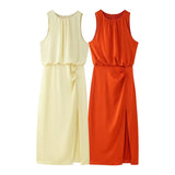 Fongt 2025 New Women's Clothing Collar With No Sleeves Folds Decor Dress