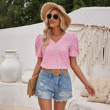 Fongt Fashion Casual Women's Top 2024 New Print V-Neck Slim Cuff Kink Top-Outfit