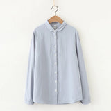 Shirts Tops And Blouses 100% Cotton Lady Long Sleeve Solid Color Office Work White Clothes Fashion Woman