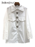 Casual Patchwork Diamonds Shirt For Women Lapel Long Sleeve Straight Button Through Blouse Female Korean