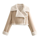 Fongt 2024 Winter Season New Women's Lapel Fur Integrated Grab Velvet Double-Sided Short Jacket Coat-Outfit