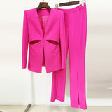Fongt Fashion New Famous Temperament Hollow Without A Collar Suit Jacket To Open The Trousers