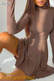 Sleeve Dress Pleated Party Dress Black Bodycon Dress Autumn Winter Cut Out Streetwear Chrismas Clothes Backless Mini