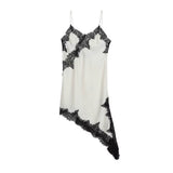 Fongt New Women's Collection Of Lace Asymmetrical Leisure Sling Mini Dress