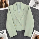 Fongt Jade Green Suit Jacket Female Autumn 2024 New Small Person Temperament Casual Versatile Small Suit Woman-Outfit