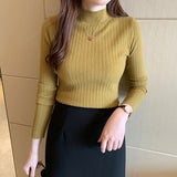 Fongt And Autumn New Knitted Bottom Shirt Women Semi-High-Collar Solid Color Inside And Outside Wearing A Long-Sleeved Sweater In The