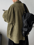 Men's Corduroy Loose Button-Down Shirt-Outfit
