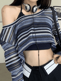 Contrast Striped Crochet Knit Crop Top-Outfit