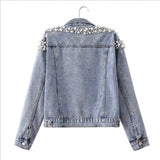 2022 Spring Autumn New Nail Bead Short Casual Pearl Loose Thin Jacket Jacket Denim Jacket Female-Outfit