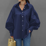 Shirts Casual Lantern Sleeve Turn-down Collar Blouse 2022 VONDA Vintage Solid Tops Female Office Ladies Shirts