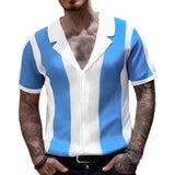 Fongt And South Korea New Men's Clothing Summer Temperament Shirt Collar Knitted Shirt Splicing Color Business POLO Shirt Men