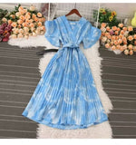 Fongt French Crumlom Dyed Summer New Waist Display Thin And Long Elegant Folded Chiffon Dress Holiday Woman
