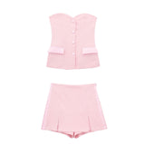 Satin Texture Spliced Tight Blouse 8881593 Fork Silk Satin Texture Spliced Skirt 2287595 Set-Outfit