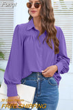 Casual Button Shirts Elegant Lantern Sleeve Chiffon Loose Women Blouse Vintage Solid Lady Top Office Woman Clothes