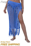 Women’s Sexy Bikini Cover Up Sheer Hollow Out Beach Dress Maxi Knit Skirt Split Tassels Crochet Cover Up Skirts Beachwear