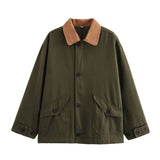Fongt 2025 New Women's Retro Casual Clip Long-Sleeved Collage Splicing Buckle Jacket Jacket