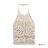 Fongt Wind Summer New 2025 Women's Clothing Hollow Knitted Neck Bare Back Leisure Vest Blouse 3991015