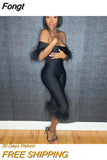 Slash Neck Off Shoulder Feather Slim Fit Jumpsuits Women Black Goth Stretch One Piece Rompers 2023 Summer Night Club