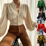 Keyhole Halter Long-sleeved Blouse Elegant High Collar Ruffled Solid Shirt Streetwear Ladies Casual Top 2022 New