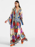 Fongt Women's New Summer Printing Seven-Sleeve Collar Dress