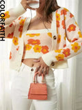 New 2022 Two Pieces Vintage Cardigans Floral Fashionable Lady Autumn Winter Women's Sweaters Short Tops