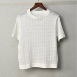 STREET Newest 2022 Fashion Women's Hollow out Short Sleeve Monogram Jacquard Knit