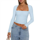 New Women's Clothing Hot Long-Sleeved Solid-Colored Umbilly Collar