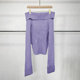Fongt Spring Season New One-Word Shoulder Sweater Women Comfortable Leisure Temperament Commuting One Word Shoulder Short