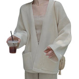 Coat Women's Spring And Autumn 2024 New Style Loose Lazy Pocket Korean Version Simple Knitted Cardigan Girl-Outfit