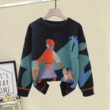 Winter Warm Knitted Two Pieces Sets For Women Long Sleeve Print Sweater And High Waist Knitting Skirts Set Womens