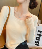 Sweater 2023 Early Autumn New Women's Autumn Coat With Square Collar Bottomed Sweater And Short Slim Sweater-Outfit