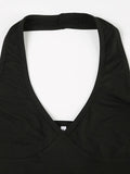 Vintage Deep V Neck Halter Crop