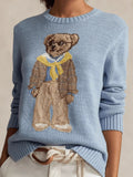 Fongt Women's Cartoon Bear Round Collar High-Necked Knitted Sweater In Autumn And Winter 2025