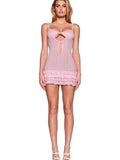 Pink Ruffles Cut Out Cami Mini Dress-Outfit