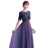 Fongt Dress 2025 New Banquet Temperament Long-Term Squins Adult Choir Show Long Dress Tibetan Blue
